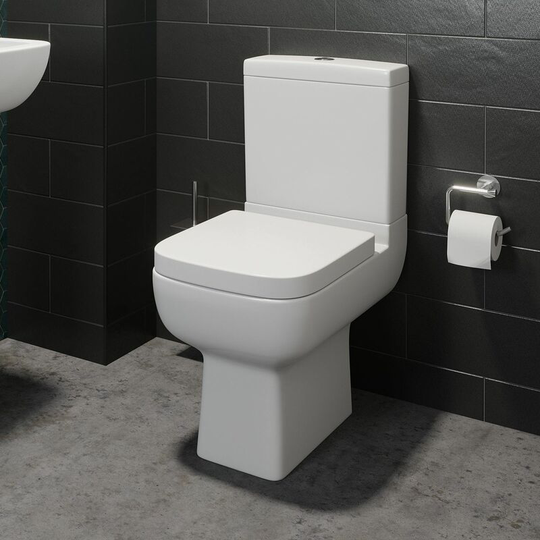Affine - Close Coupled Toilet wc Modern Square Ceramic Soft Close Seat Pan - White