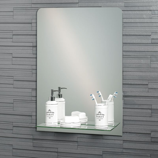 Frameless Rectangular Rochester Bathroom Mirror with In-Built Vanity Shelf 70x50cm - Mirror