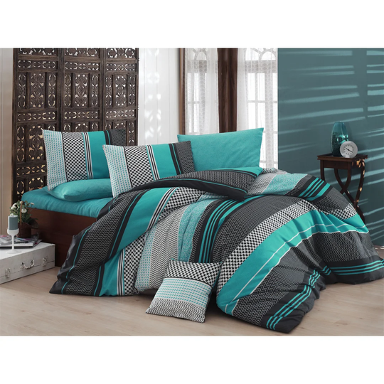 Millsaps White/Turquoise/Black 100% Cotton Duvet Cover Set