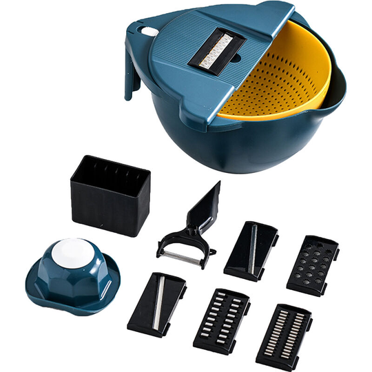 12 pcs Multifunctional Vegetable Slicer Kit with Rotatable Drain Basket & Storage Container Filament Slice Flower Slice Grinding Garlic 3-in-1