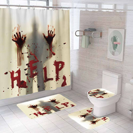 Halloween Shower Curtain Sets, Generic Halloween Bathroom Decor Set 71 inch x 71 inch - Shower Curtain with Mat, Toilet Lid Cover, Bath Mat