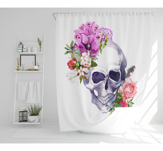 Human Skull With Flowers Designer Shower Curtain