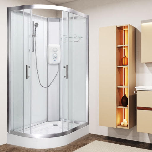 Vidalux Pure E Shower Cabin 1200 x 800mm & White Triton Electric Shower 8.5kW (Right Hand) - White