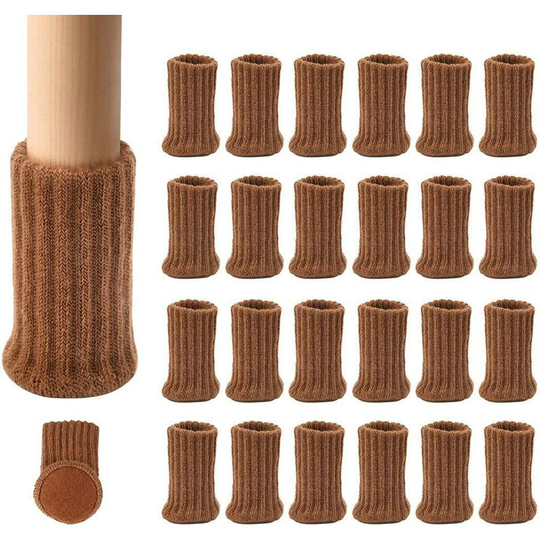 Perlerare - 24 pcs Non-Slip Knit Furniture Socks for Chair Legs, to Prevent Scratches and Reduce Noise, Move Easily (Brown)