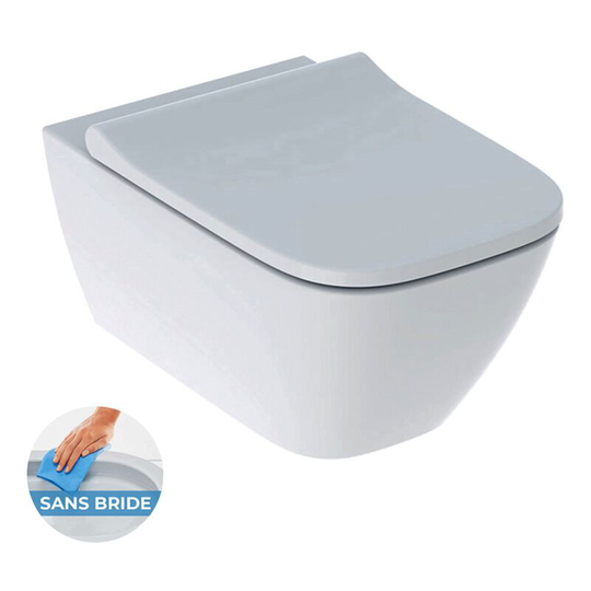 Smyle Square wall-hung Rimfree wc with invisible fixings, shrouded , with soft close seat - Geberit