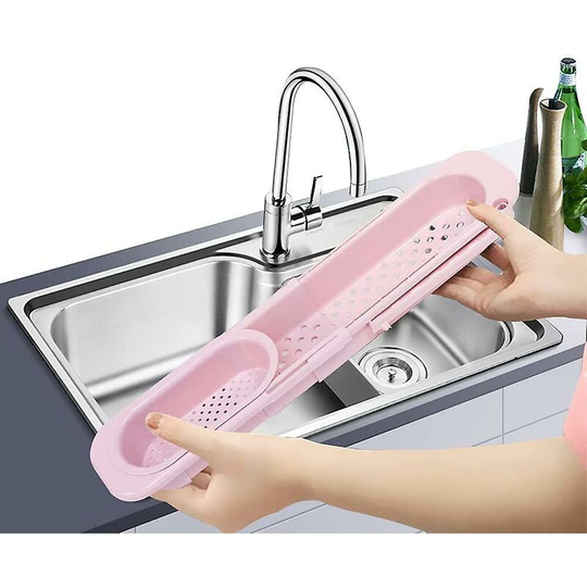 Sunflowergb - Kitchen Sink Rack Storage Basket Telescopic Drainer Dish Strainer Sponge Organizer Pink