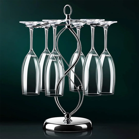 Tabletop Wine Glass Rack, 6 Wine Glasses Holder Storage/Freestanding Stemware Organizer, Upside Down Hanging Wine Goblets Display Decorative Counterto