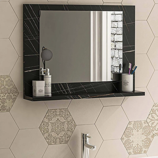 Yurupa Wood Framed Wall Mounted Bathroom Mirror in Black