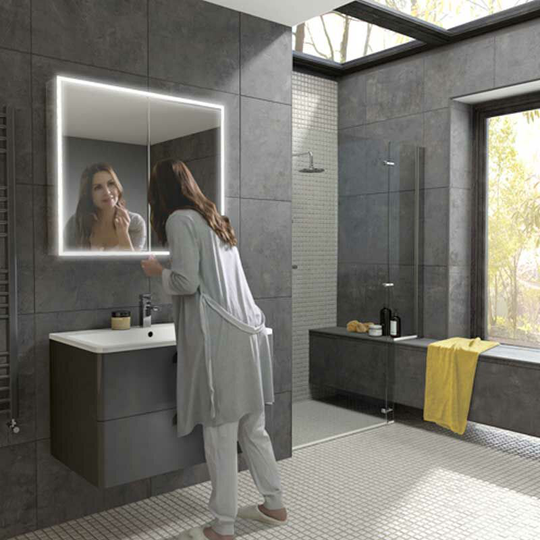 Qubic 80 Aluminium led Double Door Bathroom Cabinet 700mm h x 800mm w x 130mm d - HIB