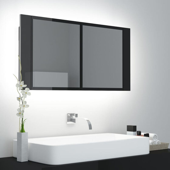 Led Bathroom Mirror Cabinet High Gloss Black 90x12x45 cm
