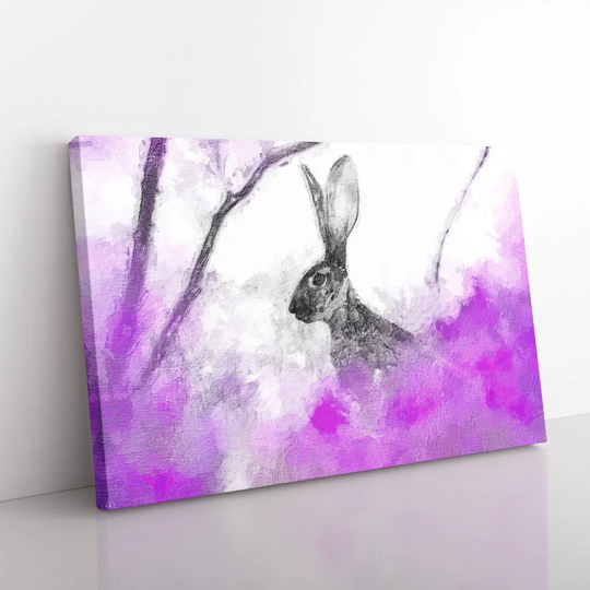 The Alert Hare in Pink - Wrapped Canvas Painting
