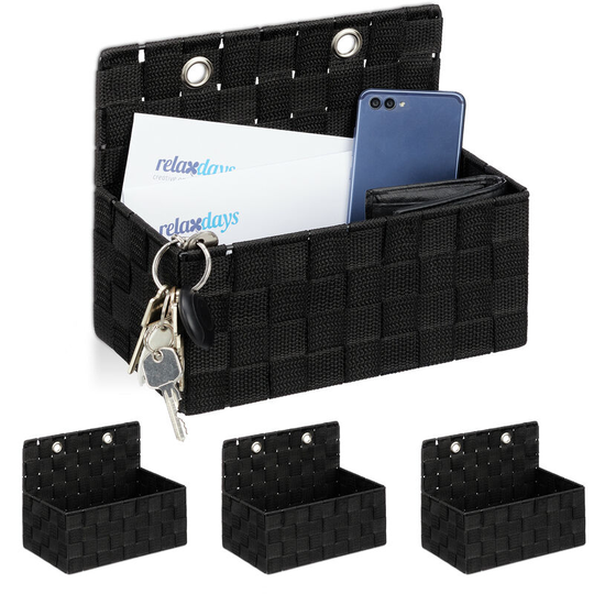 Set of 4 Hanging Storage Baskets, Bathroom Organiser Box, Hallway, Bedroom, Sorter HxWxD: 20x25x15 cm, Black - Relaxdays