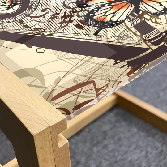 Butterflies Coffee Table, Harp Ornament And Butterflies Classic Musical Instrument Concert Theme, Acrylic Glass Center Table With Wooden Frame For Off