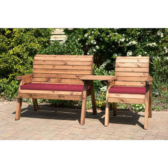 Charles Taylor Wooden Companion Straight Garden 3 Seat Chair & Cover Red Cushion