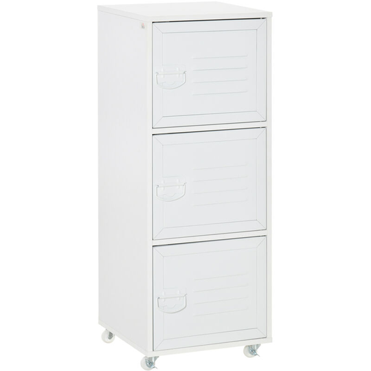 Rolling Storage Cabinet 3-Tier Mobile File Cabinet with Wheels White - White - Homcom