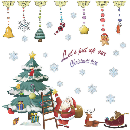 2 sets of cartoon Santa Claus Christmas tree tinkling decoration glass window door home decoration wall decals