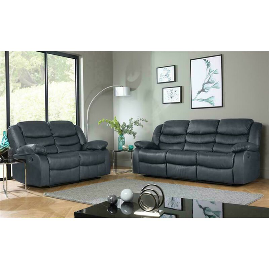 Roma 3+2 Seater Leather Recliner Sofas in Grey - Grey