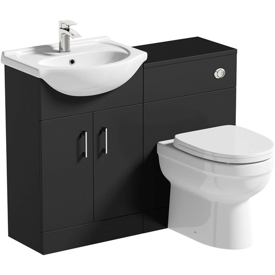 Lea soft black 1155mm combination and Eden back to wall toilet with seat - Black - Orchard