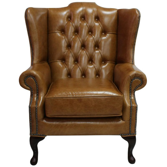 Chesterfield Gladstone Queen Anne High Back Wing Chair Old English Saddle Leather