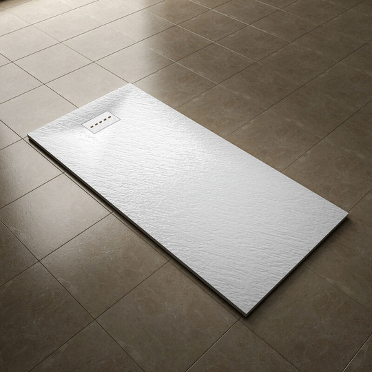 1700x800mm Slip-Resistance Shower Tray White Slate Effect Square Shower Enclosure Base with Waste Trap and Drain Cover - Elegant