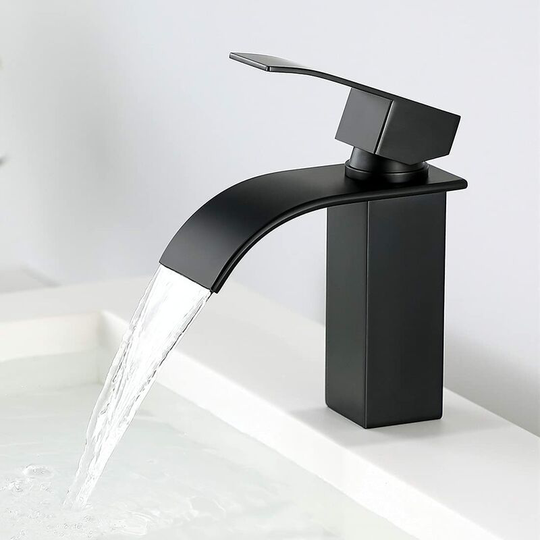 Black Basin Faucet-Bathroom Mixer Tap-Waterfall Faucet for Solid Basin-Super Quality Faucets(Black)
