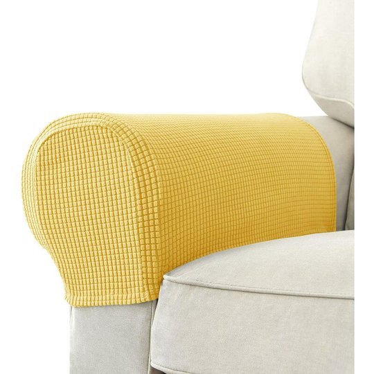 Set of 2 Jacquard Stretch Sofa Armchair Armrest Covers Anti-Slip Furniture Predector Armrest Slipcovers for Sofa Recliner Mustard