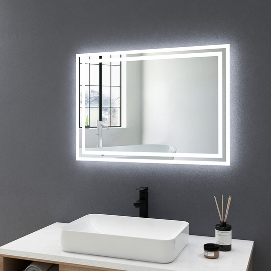Led Bathroom Illuminated Mirror 70x50cm with Demister, led Bathroom Mirrors with Mechanical Switch, Cold/Warm white light - 70x50x3.5cm | + Button