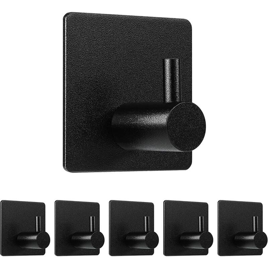 Adhesive Wall Hook, 6 Pieces 3M Wall Hook Towel Holder Hook for Bathrooms Kitchens Waterproof Adhesive Hooks Without Drilling Aluminum Alloy,Black