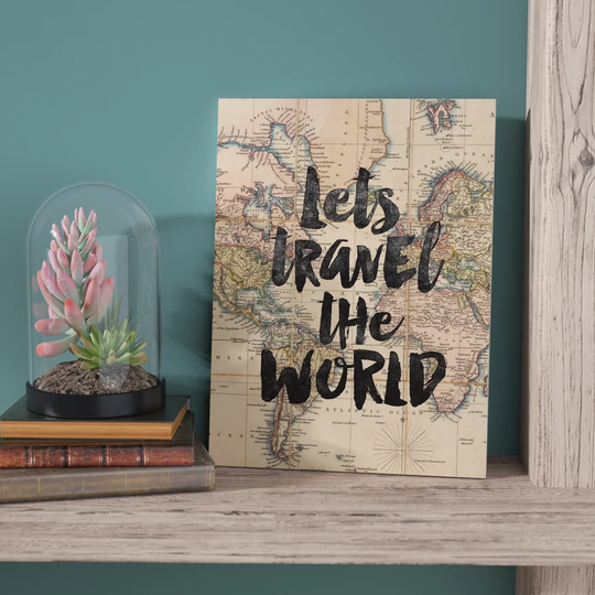 Lets Travel the World BW by Brett Wilson - Unframed Typography Print on Paper