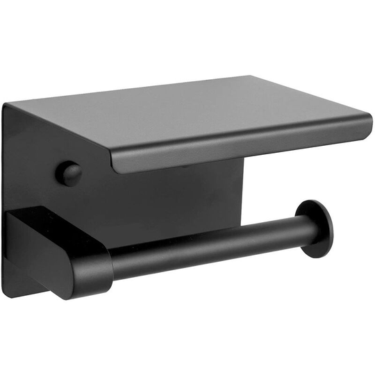 Matte Black Tissue Roll Dispenser Storage Stainless Steel Paper Holder for Bathroom Single Roll Toilet Paper Holder Wall Mount with Shelf