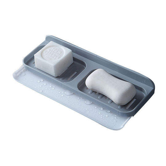 Double Compartment Wall Mounted Soap Dish with Dual Drain Soap Dish - Gray Soap Dish