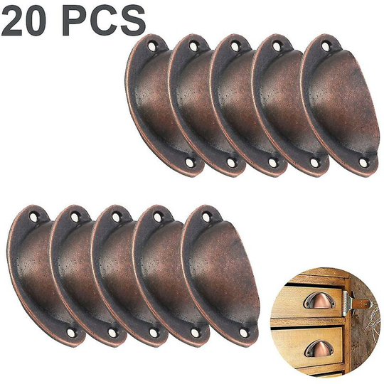20 Pack 65mm Hole Spacing Vintage Style Pulls Cup Pulls Shell Knobs Ear Shaped Handle Knobs For Cabinet Dresser Drawer Bin Red Bronze