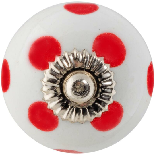 Round Ceramic Cabinet Knob - Red Spot - Nicola Spring