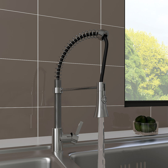 NRG - Chrome Single Lever Tap Kitchen Sink Mixer Faucet with Pull Out Spray Swivel Spout