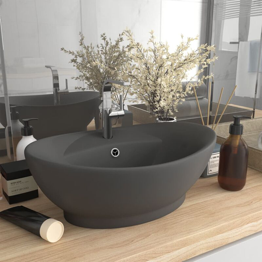 Luxury Basin Overflow Oval Matt Dark Grey 58.5x39 cm Ceramic - Grey