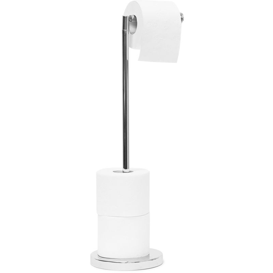Standing Toilet Paper Holder, 69 x 16.5 x 16.5 cm Free-Standing Toilet Paper Roll Stand Steel Roll Holder for Spare tp, Chromed, Silver - Relaxdays