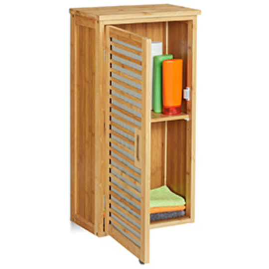 Bamboo Wall-Mounted Bathroom Cabinet, 2 Shelves, Height-Adjustable, h x w x d: 66 x 35 x 20 cm, Natural - Relaxdays