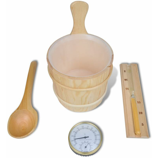 Sauna Accessories 5 Pieces Bucket Spoon Hourglass Hygrometer
