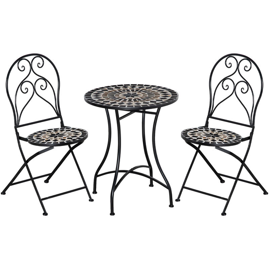3 PCs Garden Bistro Set w/ Balcony Table and Chairs Metal Frame - Black - Outsunny