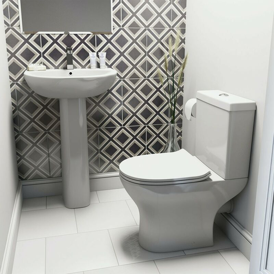 Derwent round cloakroom suite with full pedestal basin 550mm - White - Orchard