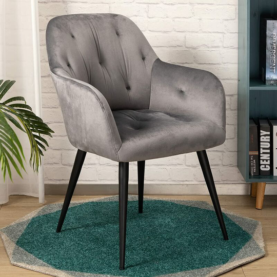 Armchair Velvet Dining Chair, HollyHOME Scandinavian Chair, Accent Chair Living Room Chair with Metal Legs, Leisure Chairs Reception Chairs, Dark Gray