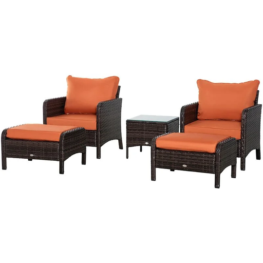 5 Pieces Outdoor Patio Furniture Set Wicker Conversation Set Brown - Brown - Outsunny