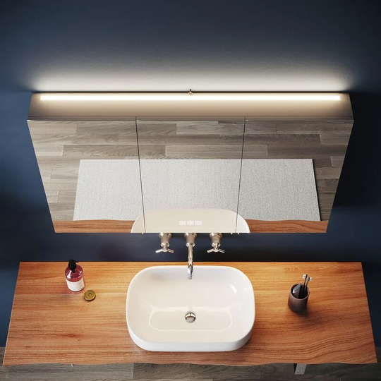 3 Door Bathroom Mirror Cabinet with Shaver Socket + Demister Pad + 3 Lighting Modes 1000 x 600MM Dimmable led Illumiated Stainless Steel Cupboard