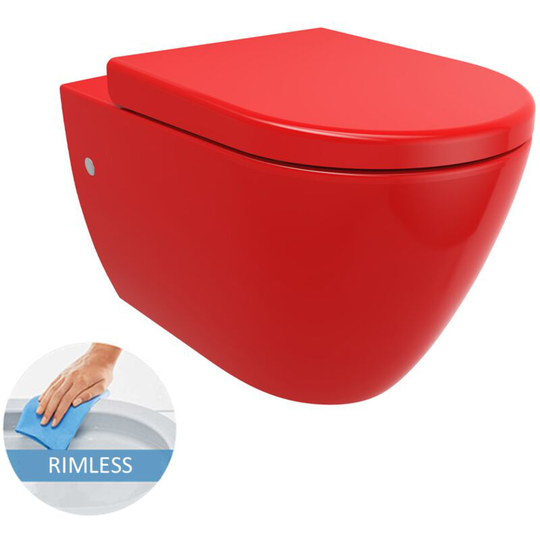 LIVEA Bello wall hung toilet bowl without rim + soft close seat, Gloss Red (RedBello)