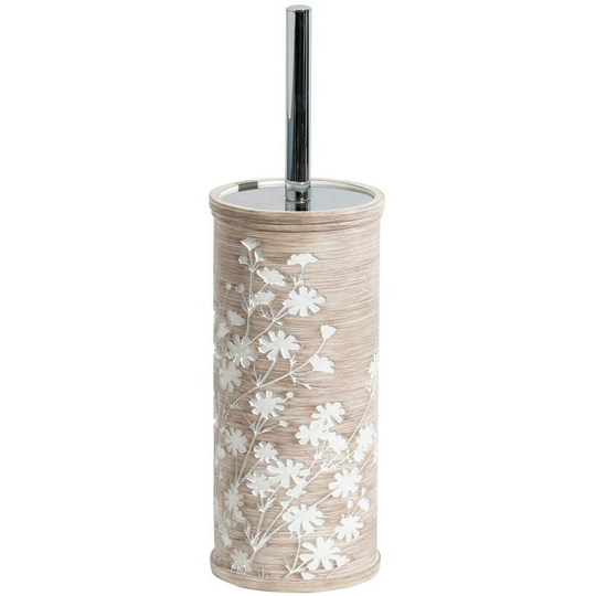 Linen Toilet Brush and Holder - Beige/White