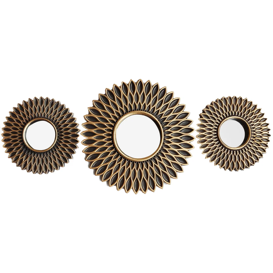 Baring Round Plastic Framed Wall Mounted Mirror Set in Black/Gold