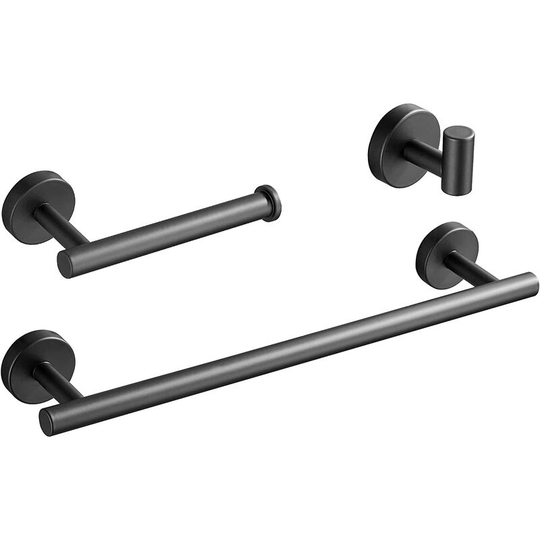 Perlerare - Bathroom Towel Rack 3 in 1 Bathroom Accessories Set Stainless Steel Towel Rack Black 40cm