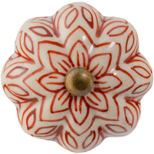 Floral Ceramic Cabinet Knob - Dark Red - Nicola Spring