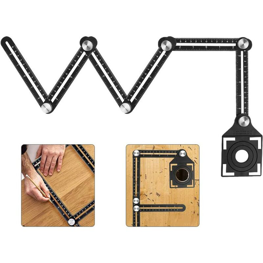 LITZEE Multi Angle Measuring Ruler, Aluminium Alloy Angle Template Tool, Six Sided Folding Ruler and Ceramic Tile Punch Locator for DIY
