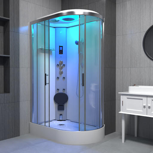 Insignia Platinum Offset Quadrant Steam Shower Cabin 1200 x 800mm - Chrome & White Matte Left Hand